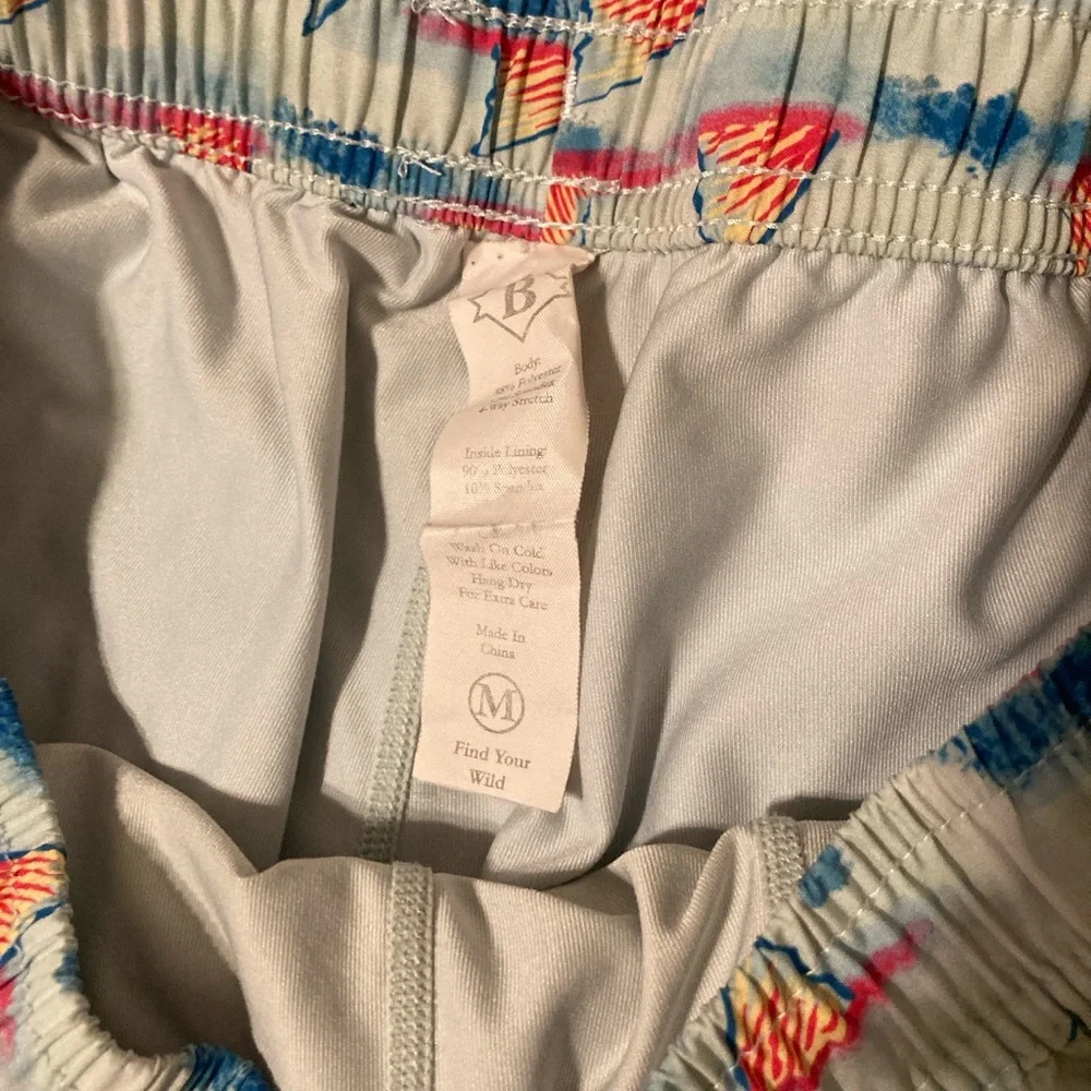 Burlebo Mens Swim Trunks Sz M Fins Ocean Sea Fish Aquatic Blue